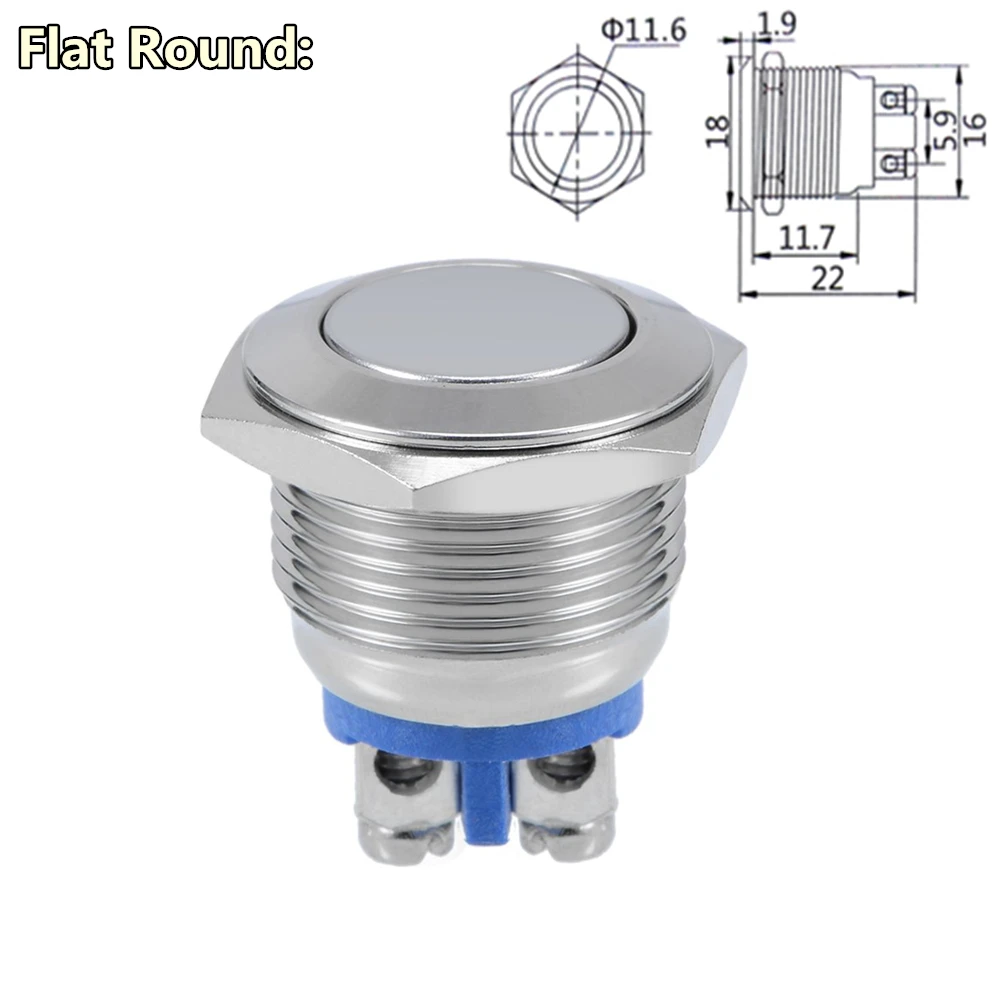 16 мм металлический кнопочный переключатель IP67 Водонепроницаемый никелированный латунный пресс-Кнопка самосброс 1NO Высокий/плоский/Форма Круглый Мгновенный
