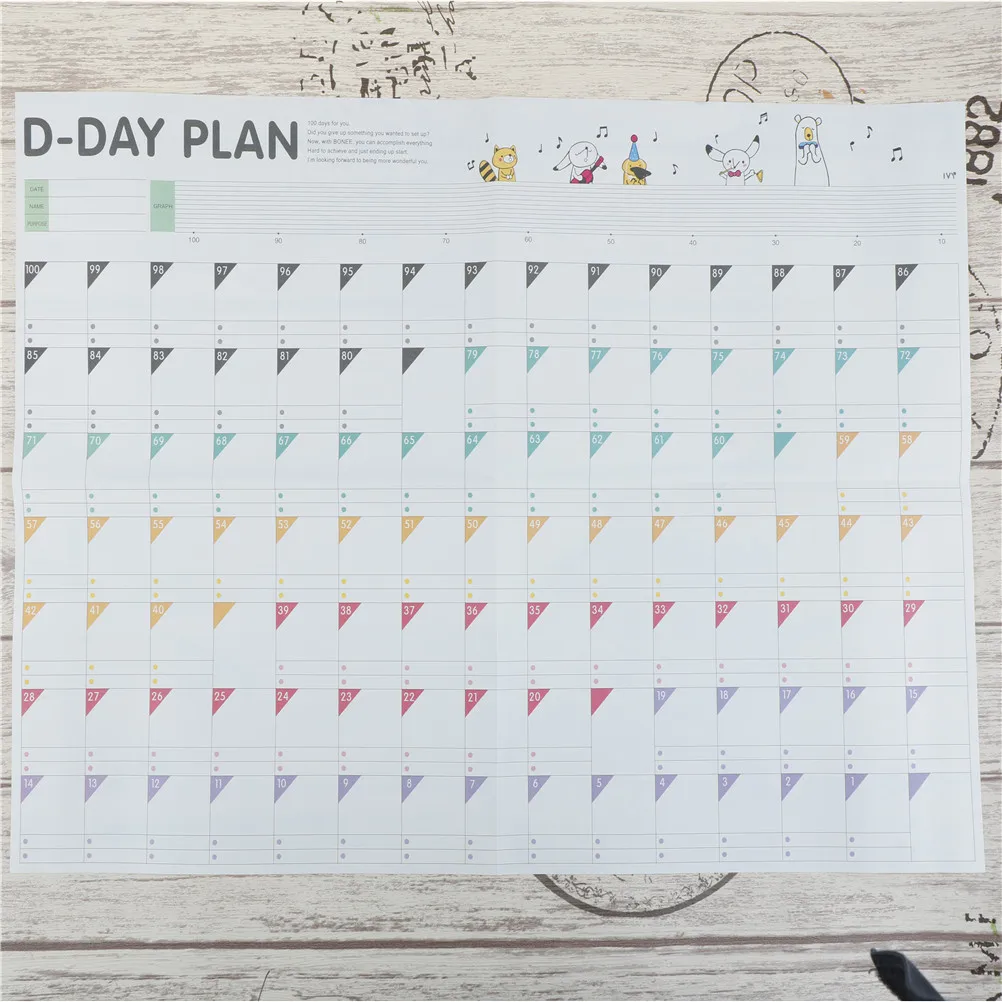 Table Study Planning 100 Day Countdown Calendar Daily