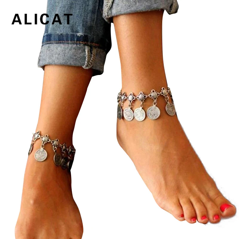 Moneda vieja tobillera pie 2018 accesorios de moda indio étnico cuelgan monedas de Metal pulseras de para las mujeres de regalo|Tobilleras| - AliExpress