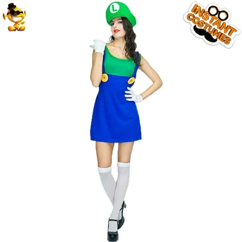 

DSPLAY New Design Moscot Cute Luigi Girl Cosplay Party Costume Movie Roleplay Fancy Dress Carnival Classic Outfits for Woman