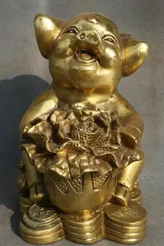 

Chinese Feng shui Copper Zodiac Animal Pig Statue creative decoration