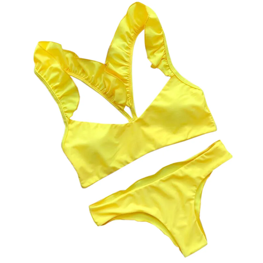 

costumi da bagno donna donne Seksowny Ruffles Bikini Set Push-Up Padded Swimwear Swimsuit Bathing maillot de bain femme sexy