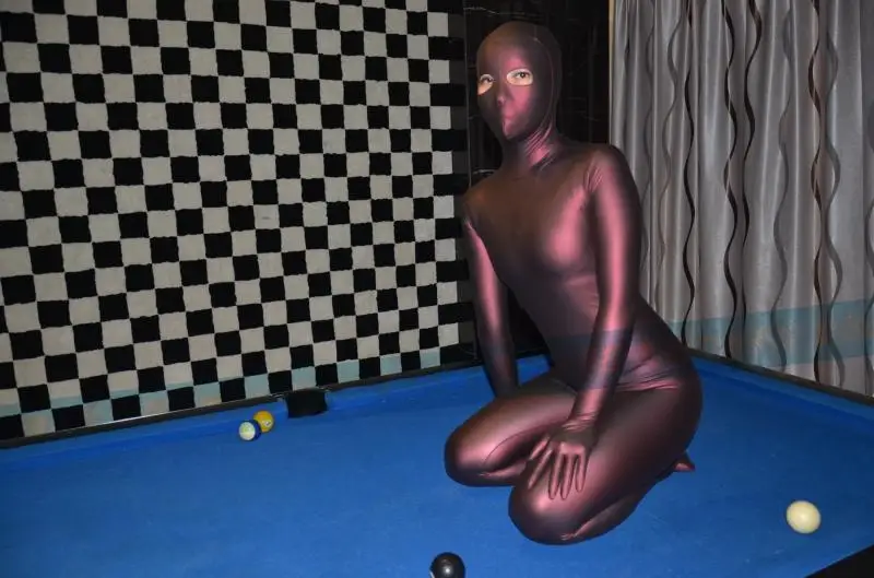 Luxurious Customized New Arrival Dark Purple Lycra Spandex Fetish Zentai Suits Original second PU leather suits Halloween