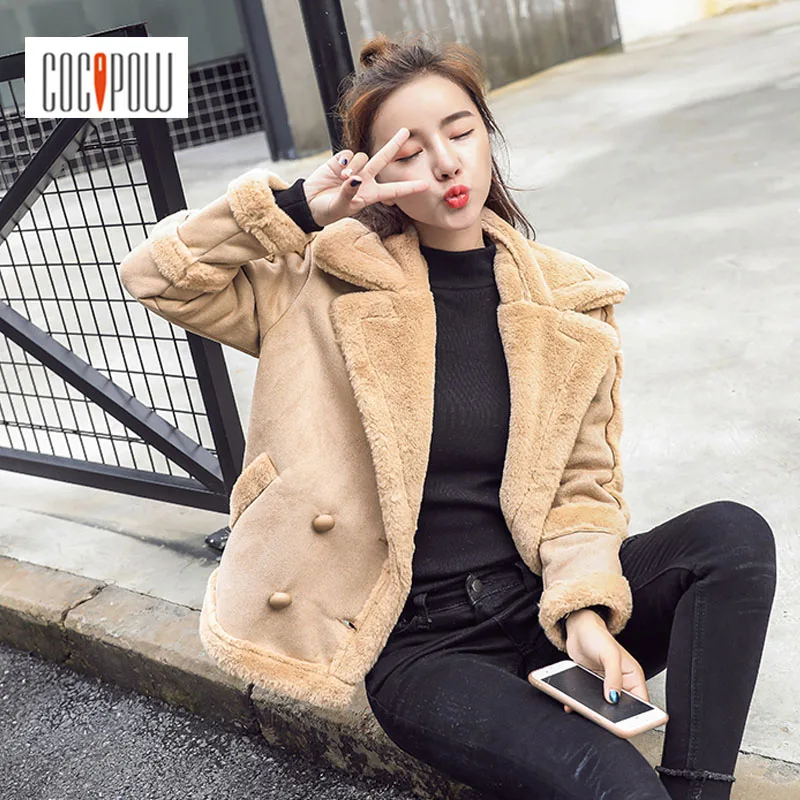 Для женщин High Street короткая куртка толстый оленьей мех 2018 зима искусственного