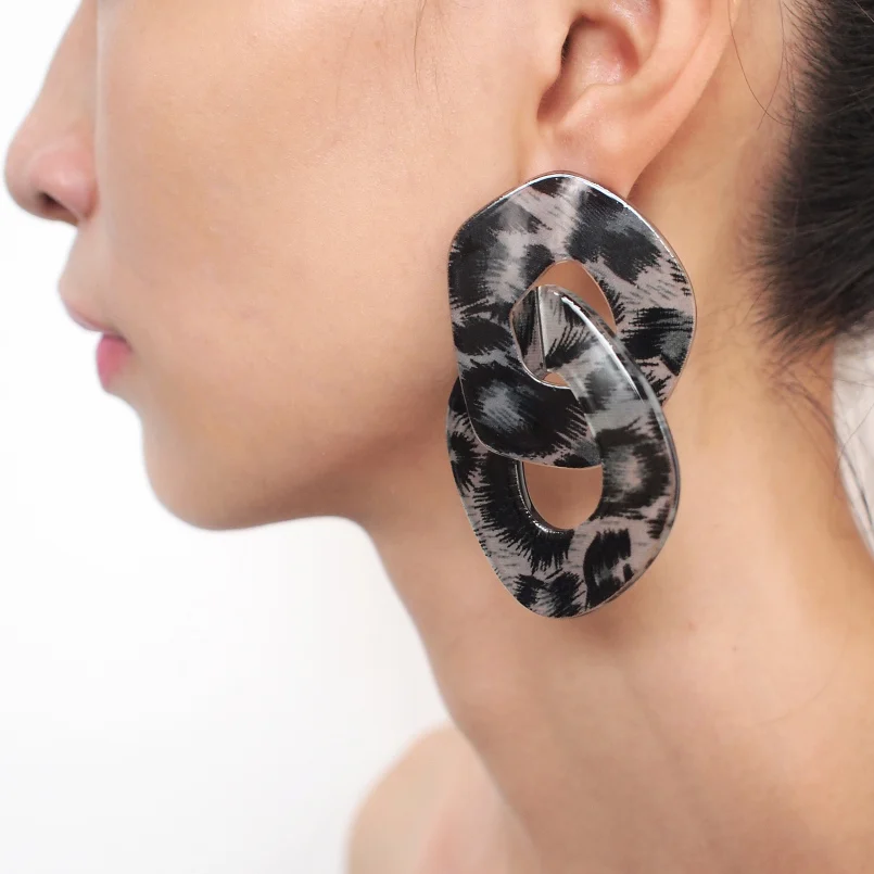 MANILAI Geometric Charm Leopard Grain Acrylic Dangle Big Earrings Women Fashion Jewelry Statement Earrings For Party Wholesale
