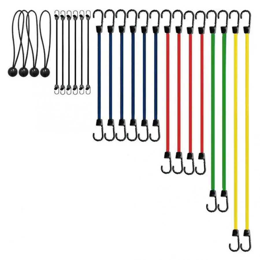 Outdoor Elastic Rope Bungee Cord Straps Hammock Fixing Rope with Hook Outdoor Bungee Cord - Цвет: 24pcs