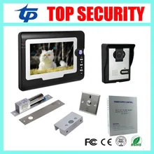 7 inch color screen video door phone door intercom wired door bell access control system+power supply+lock+bracket+exit button