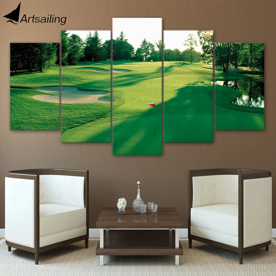 5 Piece Canvas Art HD Printed Golf Course Green Land Wall Canvas