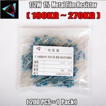 1/2W Watt 1% (200pcs/lot) Metal Film Resistor 180K 200K 220K 240K 270K Ohm