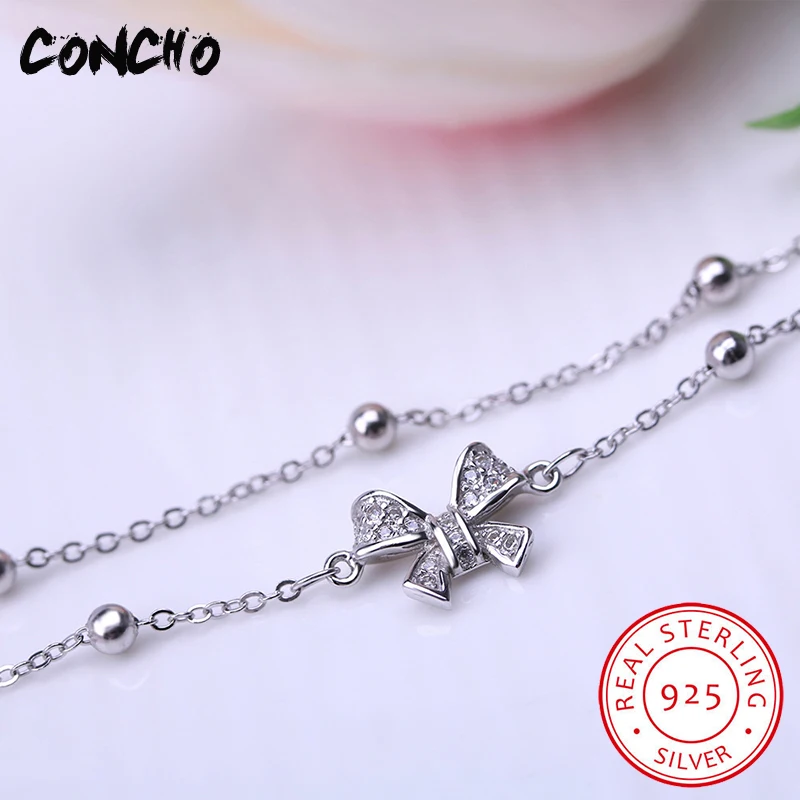 Кончо Jewelry 925 пробы серебро бантом циркон браслет для Для женщин Юбилей best подарок