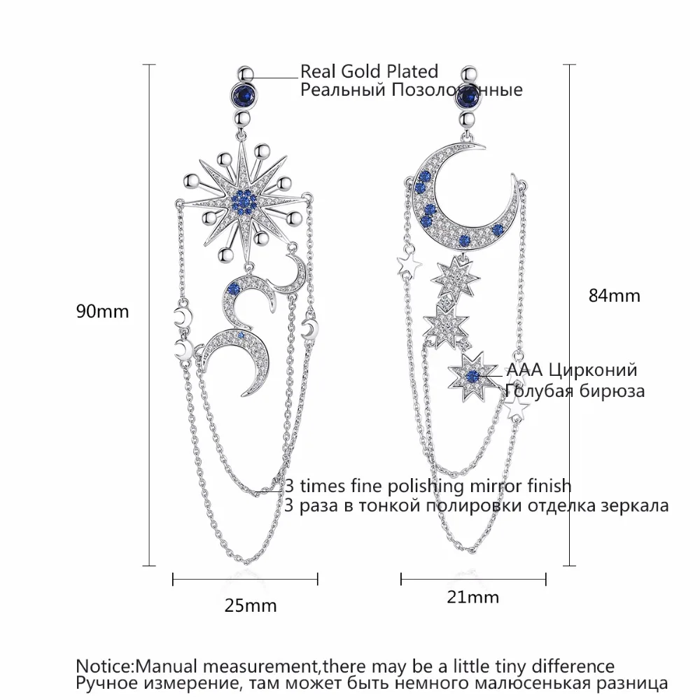 Cena LUOTEEMI luksusowy wiszący łańcuszek kolczyki dla kobiet wesele Twinkle gwiazda księżyc wyczyść CZ wykwintne Pendientes biżuteria kobiet prezent