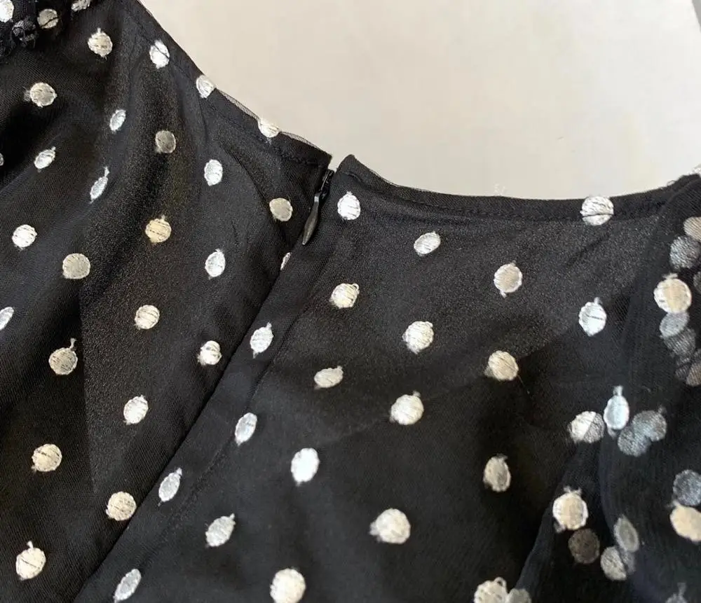 Новая женская мода с длинным рукавом v-образным вырезом блузка Талия Бандажное платье в горошек 0705