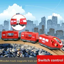 Kids Electric Train Toys Magnetic Slot Electric Railway with Three Carriages Wood Train Track Set FIT Thomas wooden track Brio p092 free shipping rail connection wood track essential accessories compatible thomas wooden train track children s toys