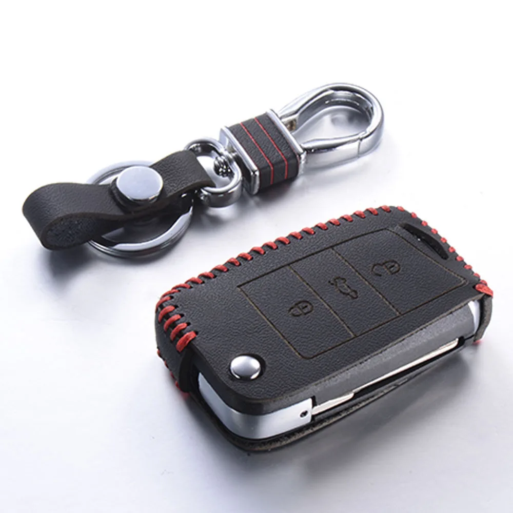 Leather Key Case for Volkswagen VW Golf 7 GTI R MK7 Passat Tiguan Bora Polo Seat Leon Ibiza Skoda Octavia A7 Keychain Cover