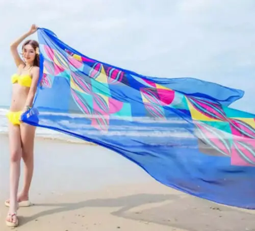 Горячее предложение, женское шифоновое пляжное бикини с принтом, прозрачная свободная повязка, шарф, парео, купальный костюм саронг, женская летняя пляжная одежда