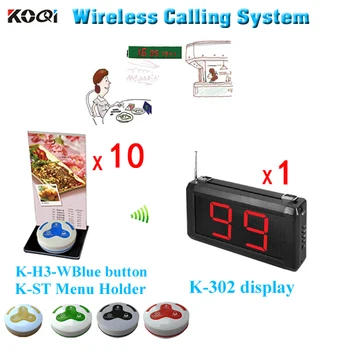 

Wireless Service Call Button Pager Including 1 K-302 2-digit Display Screen+10 K-H3 White Table Press Button+10 K-ST Menu Holder