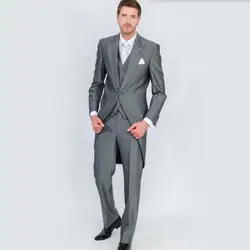 2017 идеальный мужской костюмы остроконечные нагрудные one Button Мода серый костюм людей дружки фрак Свадебные Мужские костюмы (куртка + брюки +