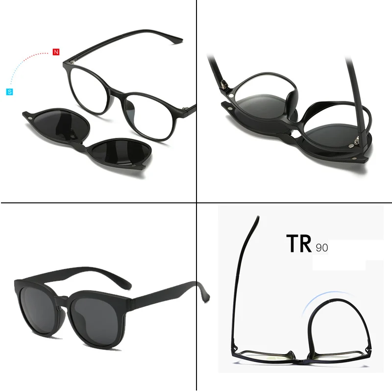 Модные оправы для очков Для мужчин Для женщин с 5 клип на tr90 солнцезащитные очки поляризованные Магнитные очки мужские водительские очки от близорукости sq01