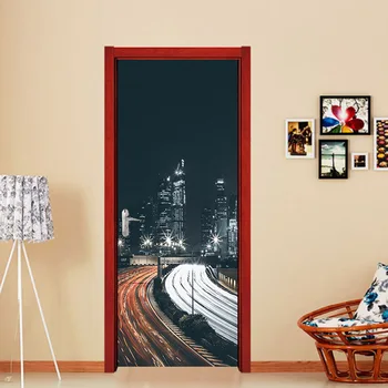 

Decal PVC Waterproof Art City Building Scenery Self Adhesive Home Decor Suit for Steel Door Paper Living Room 3D Print Sticker