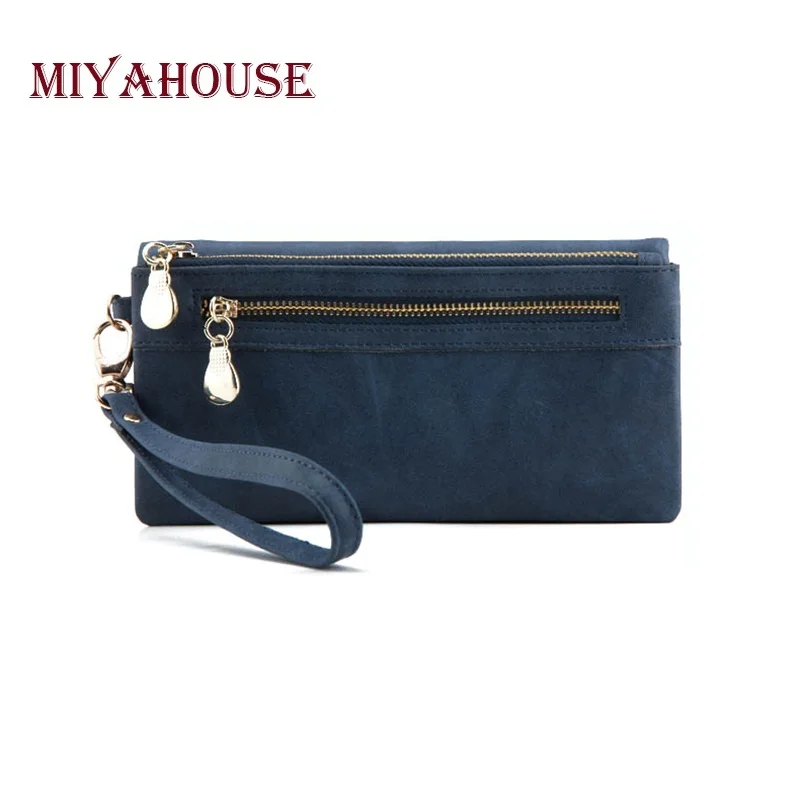 Miyahouse женские длинные кошельки Матовый кожаный кошелек с двойной молнией дневной