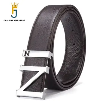 

FAJARINA Top Quality Unique Design Men's Pure Real Cow Leather Letter Buckle Waist Belts for Men Fashion 3.3cm Wide Belt LUFJ591