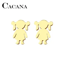 Какана, серьги-гвоздики из нержавеющей стали для женщин, мужчин, девушек, золотистого и серебристого цвета, ювелирные изделия для влюбленных на помолвку, Прямая поставка