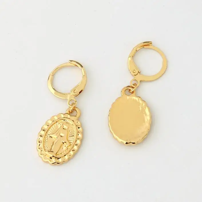 

Golden Oval Women Religion Drop Earrings