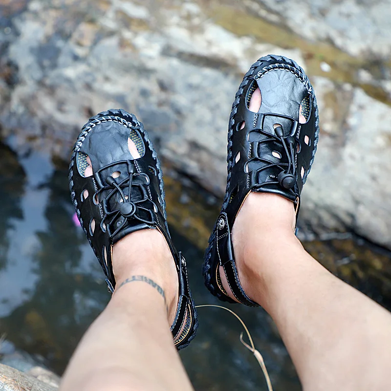 

Waterproof and breathable non-slip men's large size sandals men's tide leather beach shoes casual sandals and slippers men shoes