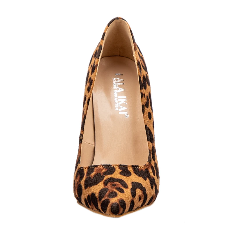 LALA IKAI/туфли на высоком каблуке с леопардовым принтом; женские туфли-лодочки; офисные женские туфли из флока с острым носком; пикантные свадебные туфли на каблуке 12 см; Sapato Feminino; 014C1722-49