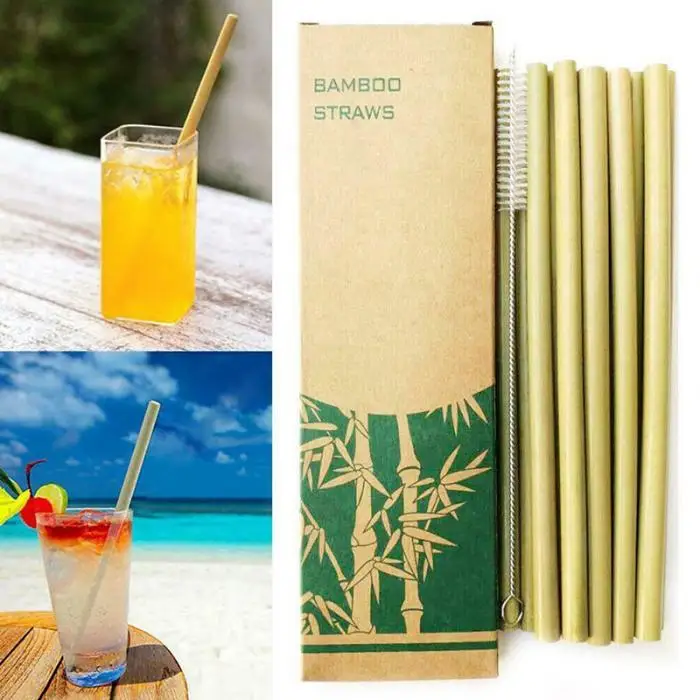 Экономичные 12 шт Натуральные Бамбуковые соломинки многоразовые для вечерние ужин с набор щеточек ds99