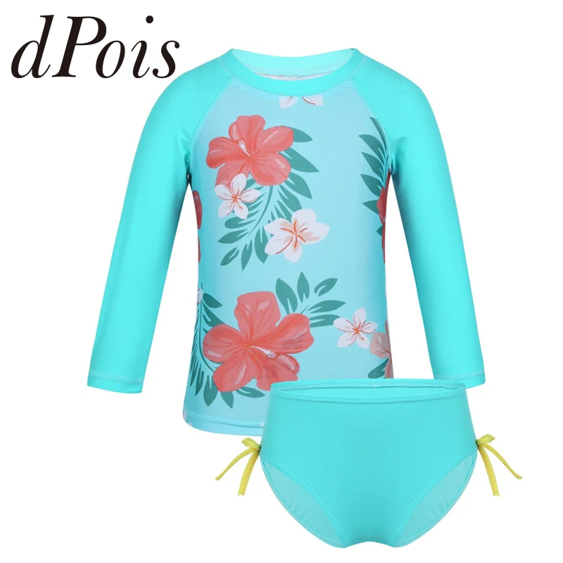

Kids Girls Tankini Long Sleeves Flower Printed Rashguard Swimsuit Swimwear Bathing Suit Set Tops with Bottoms Summer 3 Months-4