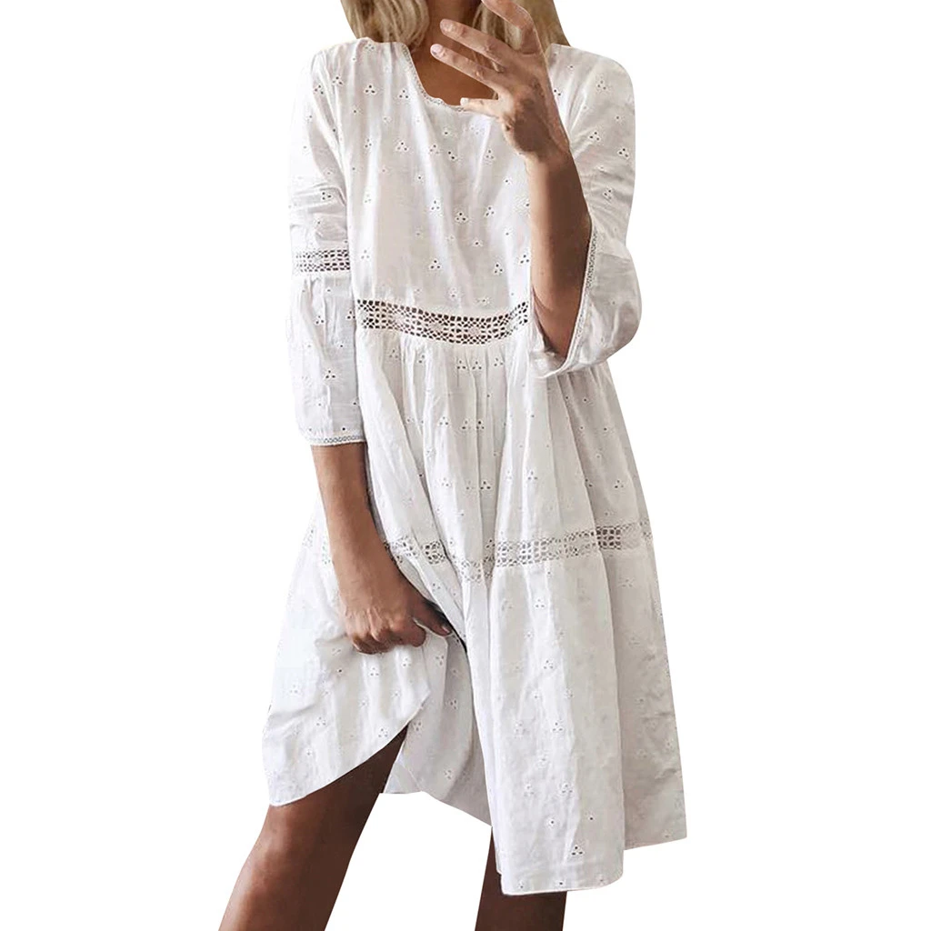 Свободные Женские однотонные платья Boho с вырезом лодочкой женские повседневные