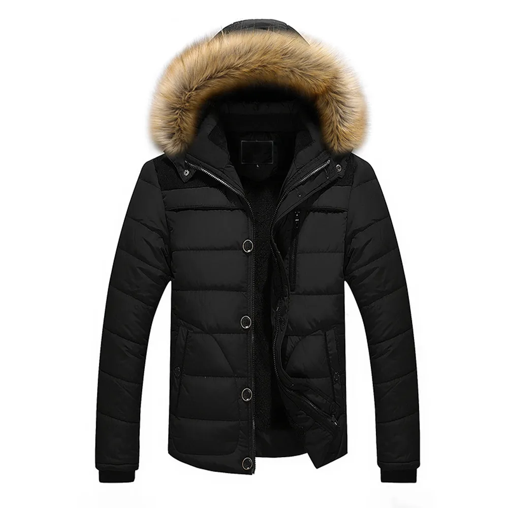 Мужская Зимняя парка, пальто, уличная теплая Толстая куртка, меховое пальто с капюшоном, куртка, однотонное Мужское пальто на молнии, мужская одежда
