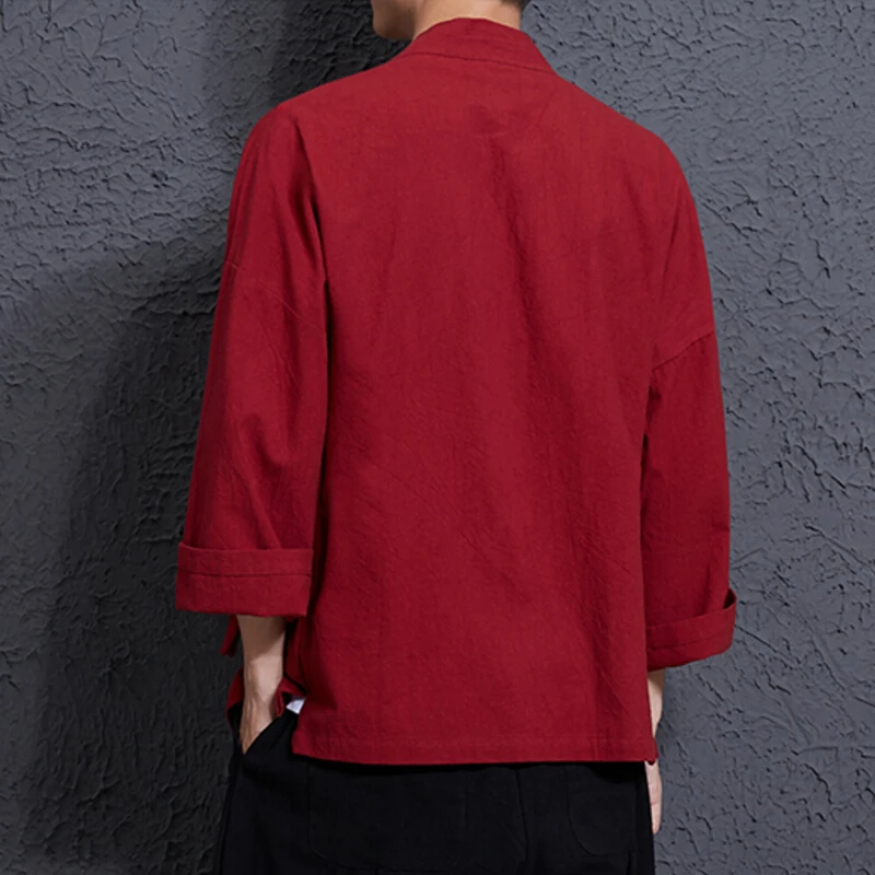 2018 Fashion New Chinese Style Shirts Men's Linen Solid Robes Tang Suit Coat Loose Wind Breeze Cardigan Kimono Spring Summer Fat