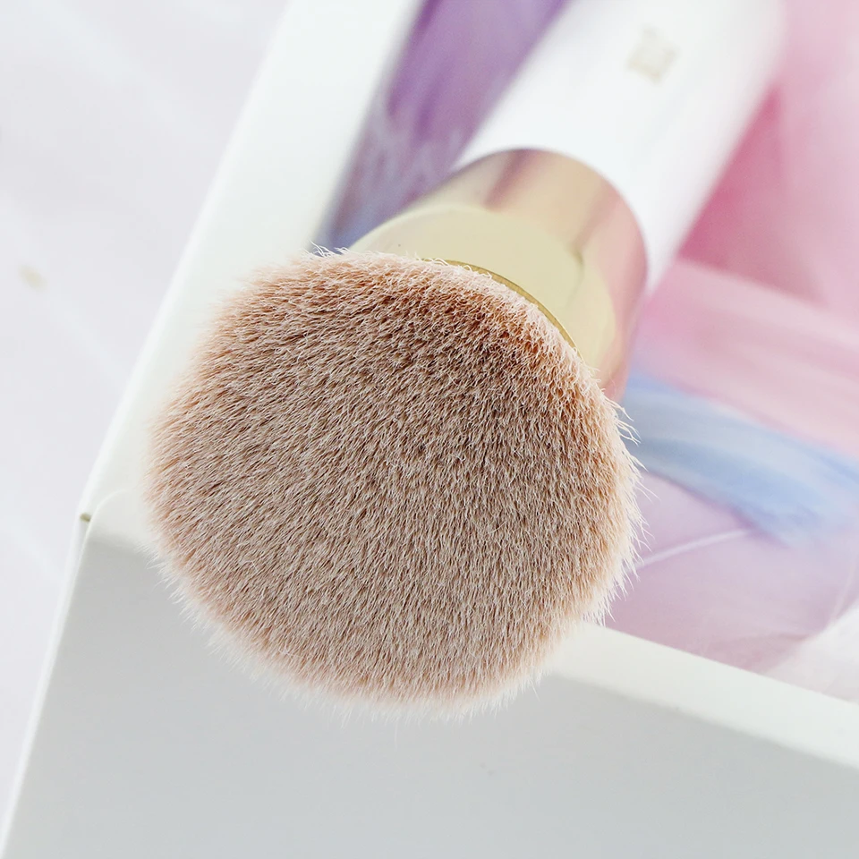 BEILI 1 piece Pearl White Makeup brush Nano wool fiber Hair Flat Foundation powder brush Handle golden ferrule