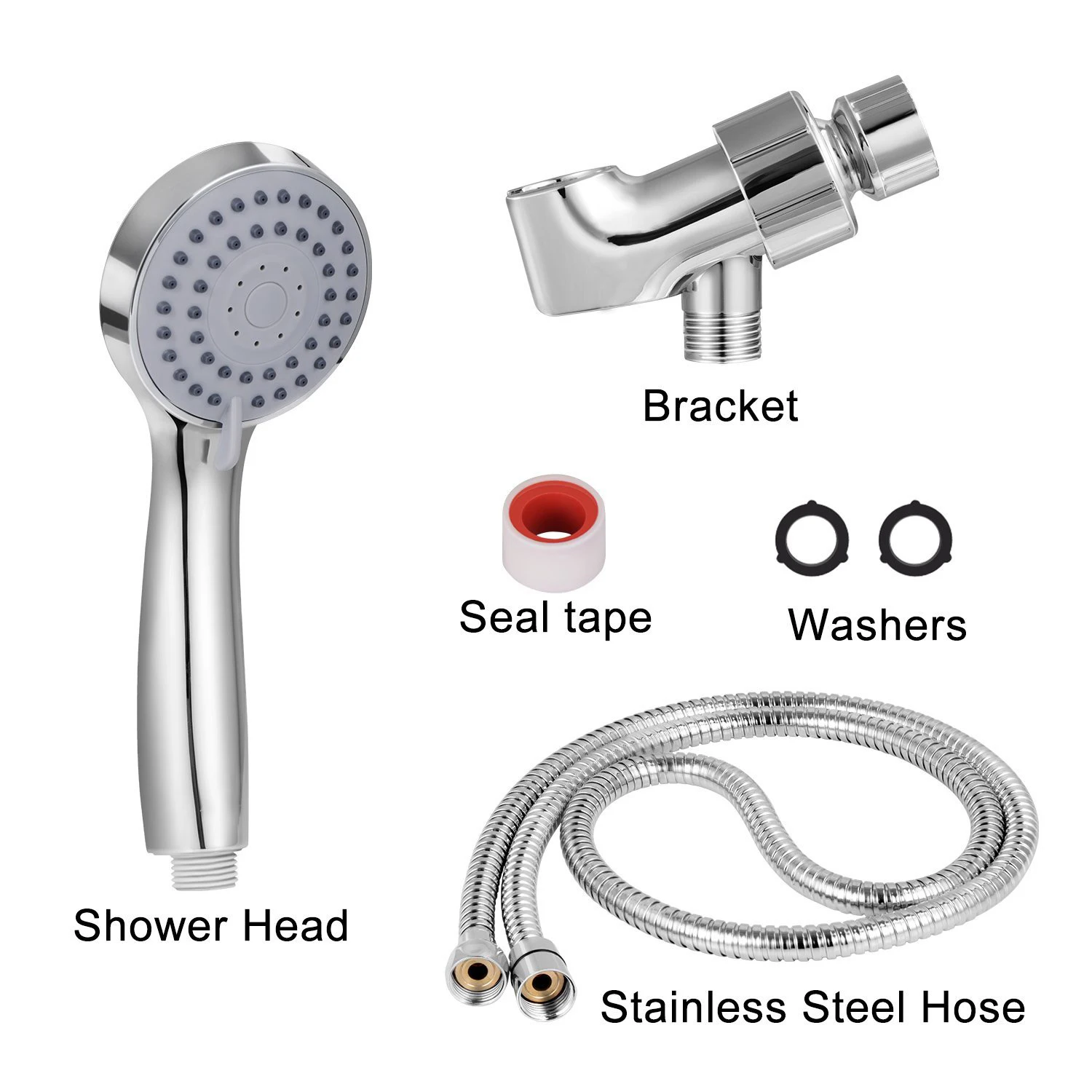 

High Pressure Handheld Shower Head Set with Hose, Bracket and Teflon Tape - Detachable Hand Held Showerhead & Adjustable Mount