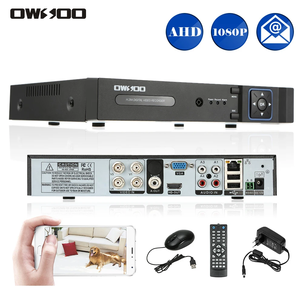 OWSOO 4CH AHD DVR Регистраторы полный 1080N видеонаблюдения Регистраторы H.264 4 канальный цифровой видео Регистраторы для видеонаблюдения комплект камеры AHD