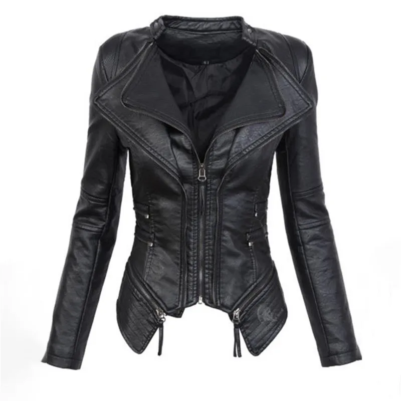 

Gothic couro falso PU Mulheres Jaqueta de Inverno Moda Outono Motocicleta Jaqueta de couro Preto faux casacos Outerwear Casaco