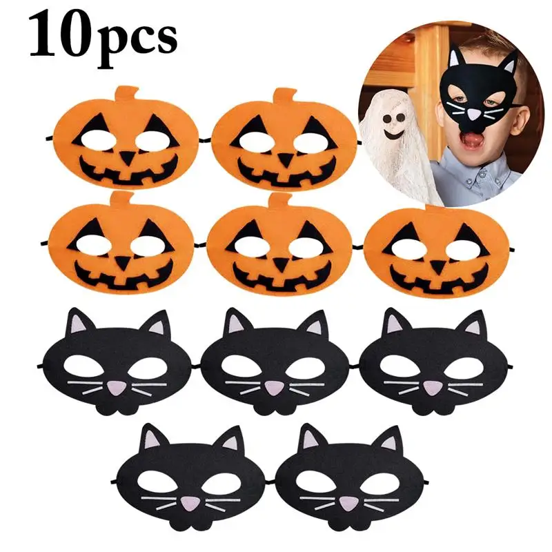

10pcs Halloween Mask Cartton Cat Pumpkin Cosplay Half Face Mask Masquerade Costume Mask Party Masks for Kids Children Girls Boys