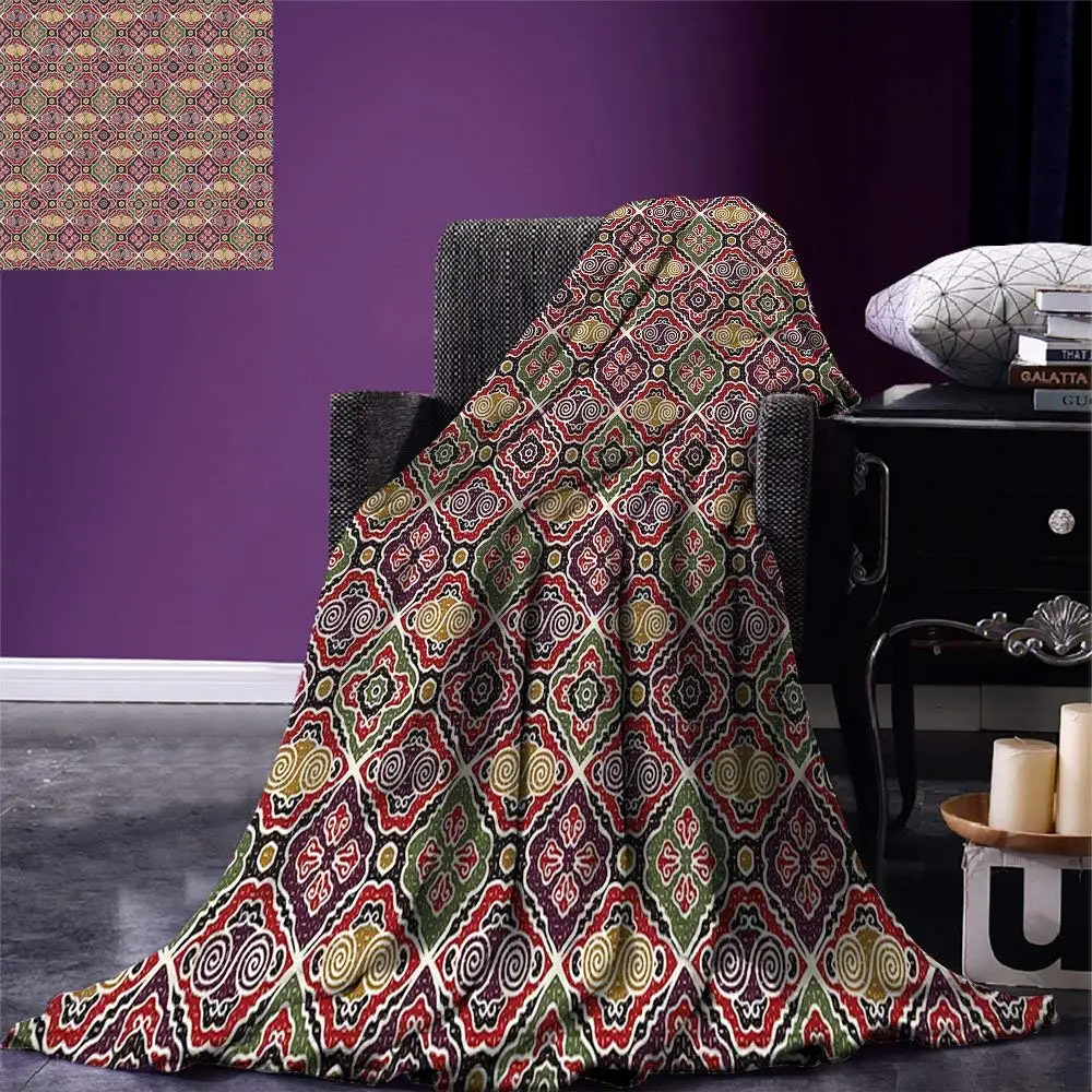 

Geometric Throw Traditional Japanese Chevron with Spirals Blooms Boho Ethnic Eastern Pattern Warm Microfiber Blanket