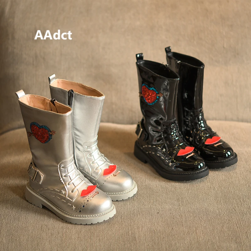 

AAdct Martin waterproof boots for girls New fashion children's boots Shinning glitter kids boots 2018 autumn and winter
