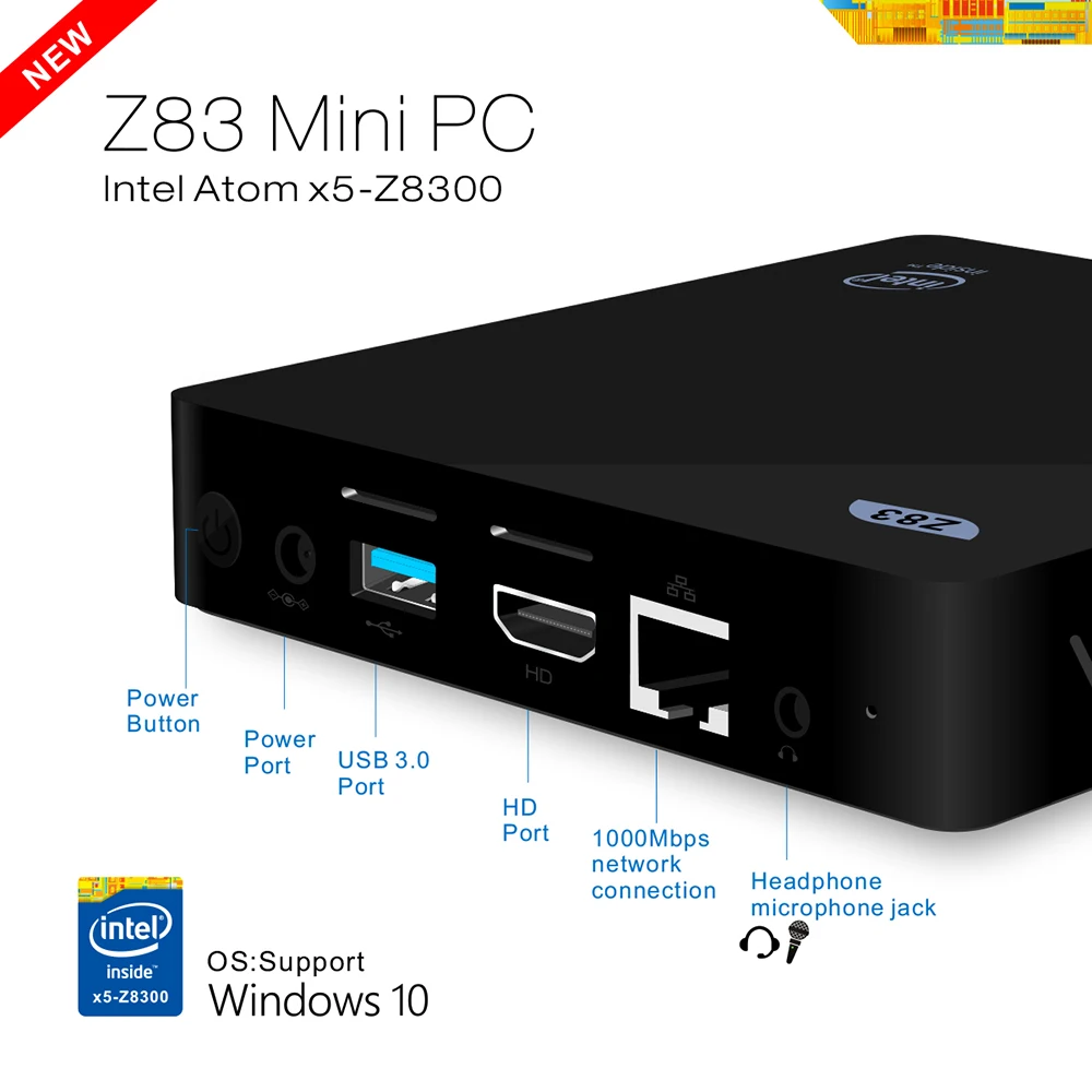 Z83 II ТВ приставка 2G 32G Windows 10 Intel Atom x5-Z8350 4K 3D Мини ПК 1000M LAN Bluetooth 4,0 2,4G 5,8G Wifi Набор Miracast Top Box