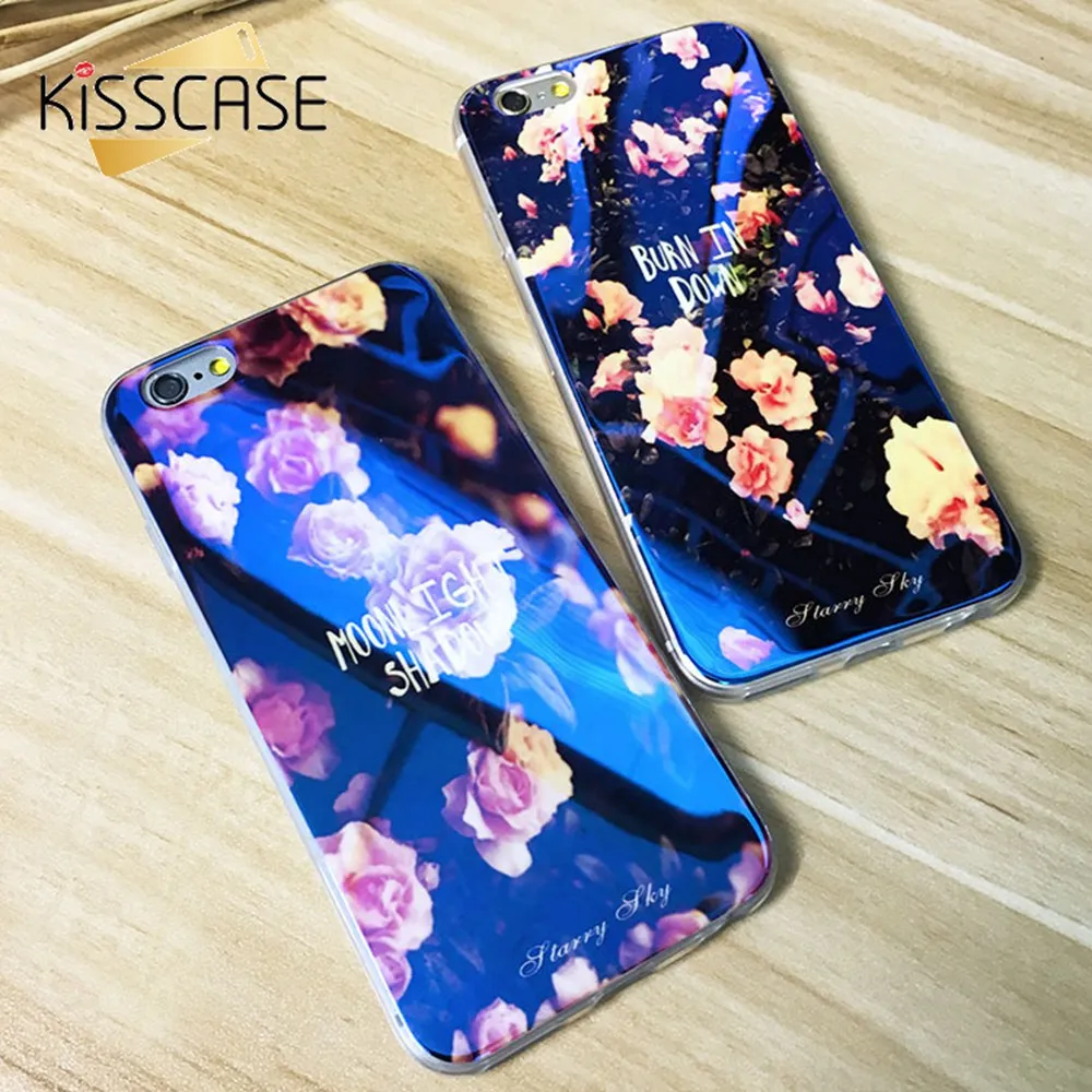 Kisscase Мягкие TPU чехол для iPhone 6 6S 7 Plus милый синий свет кремния задняя крышка ультра