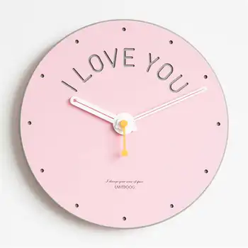 

12Inch Cute Cartoon Pink Wall Clock Children Room Decorative Candy Color Clock Bedside Mute Quartz Clock for Home Decor