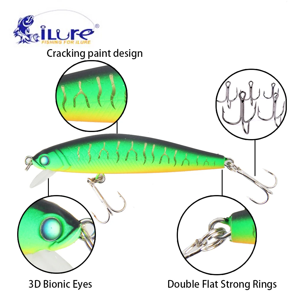 Ilure 2 unids duro señuelos minnow 7 cm 6g buceo artificial cebo plástico duro cebo de pesca wobbler cebo aparejos de pesca Pesca