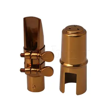 

Yibuy Rose Gold-Plated Bb Soprano Saxophone Sax Mouthpiece with Ligature Cap 5#
