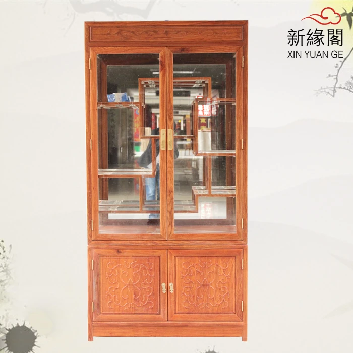 African Rosewood Mahogany Furniture Glass Cases Display Cabinets