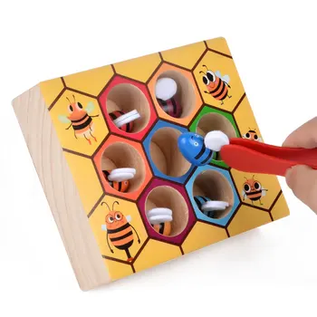 

Montessori Educational Wooden Toys Clip the Bee Sensory Toys For Children Practical Life Juguetes Montessori MC0564H