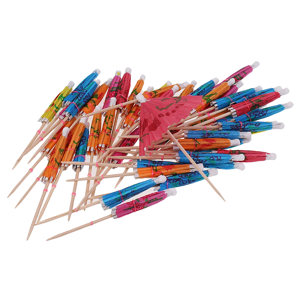 50pcs Colorful Kids Birthday Party Umbrella Cocktail Parasol Picks Drinks Food Sticks Tropical Luau Party Decoration