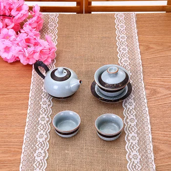 

30X275cm New Vintage White Christmas Lace Jute Table Runner Linen Hessian Burlap Country Event Party Supplies Wedding Decoration